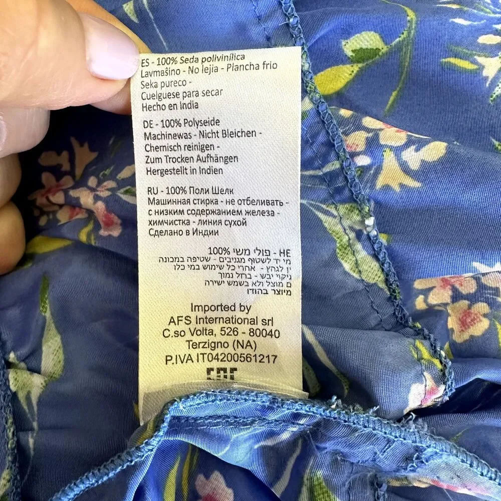 Iconique Women's Blue Floral Midi Polysilk Sun Dress SZ L Made in Italy